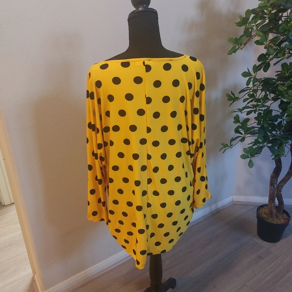 LOVE NATION Yellow and Black Pokodot Longsleeve Blouse Size 3X - Picture 4 of 12